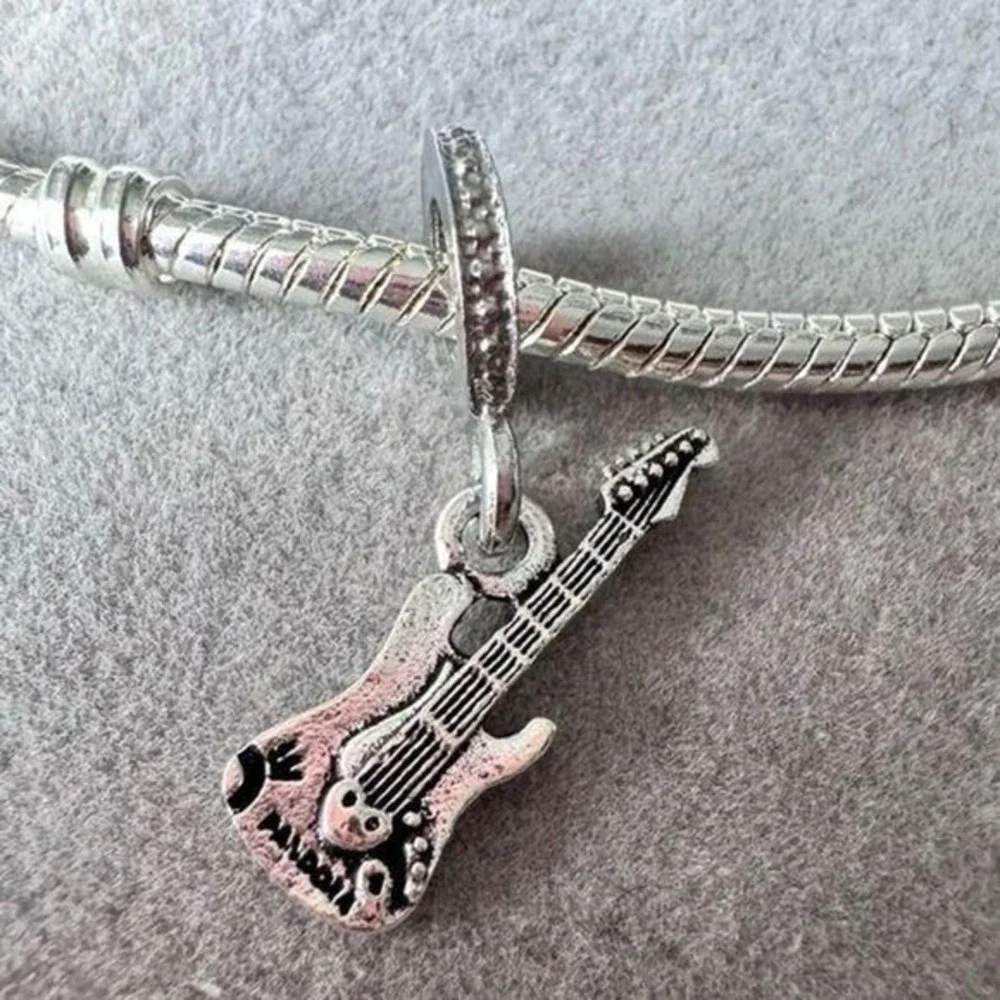 Silver Dangle Guitar European Charm‎ fits PANDORA